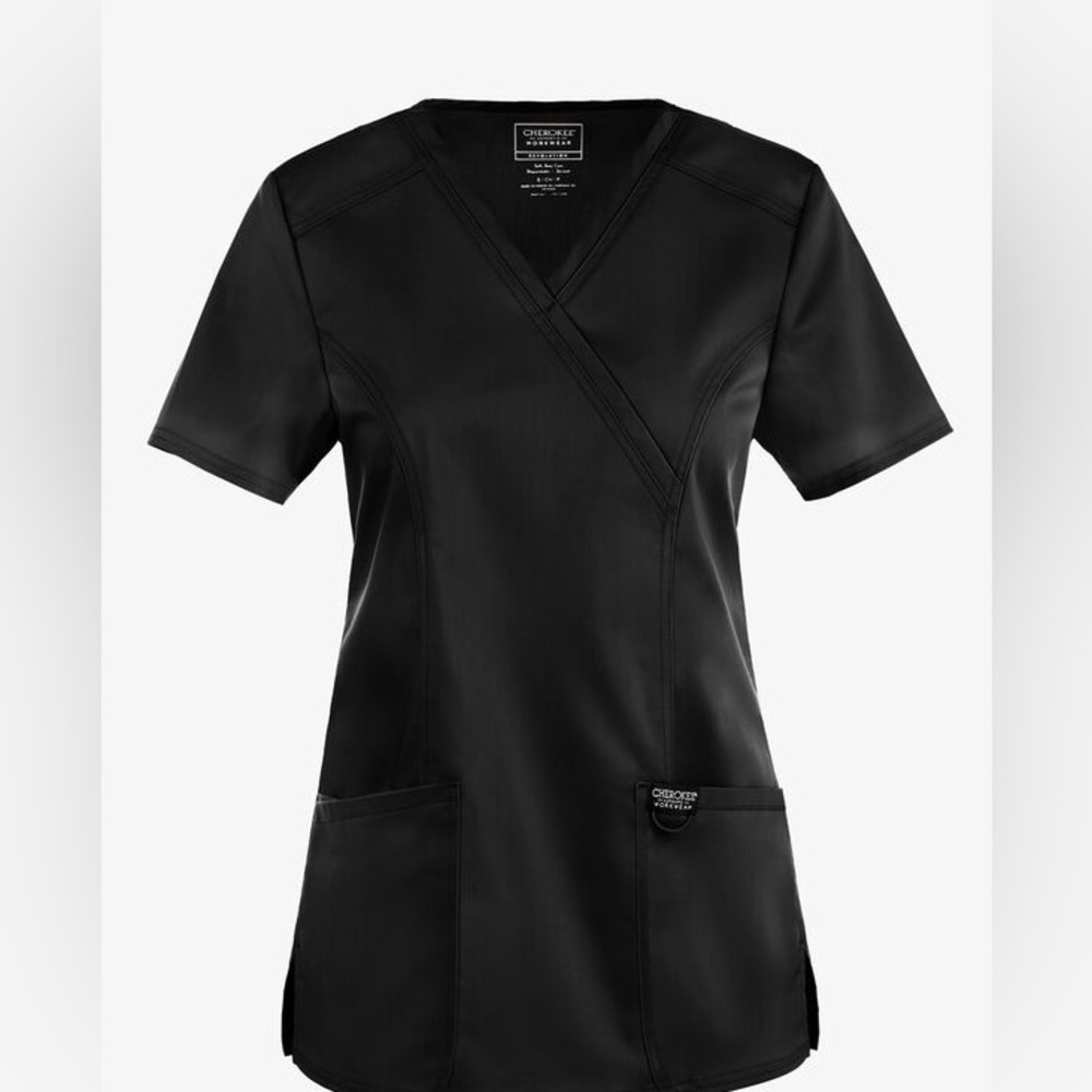 Cherokee Workwear Revolution Women's 2-Pocket STRETCH Mock Wrap Scrub Top